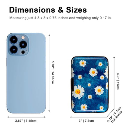 Credit Card Holder, Metal Card Wallet RFID Blocking Mini Slim Aluminum Business Hard Card Case for Women Men (Chamomiles) - color: Chamomiles