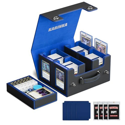 Kabinka Commander Deck Box for MTG with Handle, Multi Deck Case | with Large Dice Tray Fits 400+ Double-Sleeved Cards, 5 IN 1 TCG Card Storage Box, 35PT Card Holders (Black Blue) - color: Black Blue