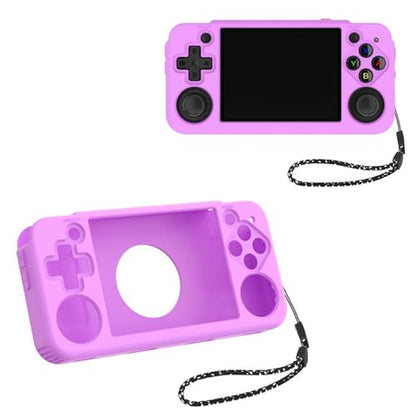 Silicone Protective Case for ANBERNIC RG35XX H Retro Handheld Gaming Console, Soft Sleeve Cover Protector Anti-Bump and Anti-Drop Full Protection, with Lanyard (Purple) - color: Purple
