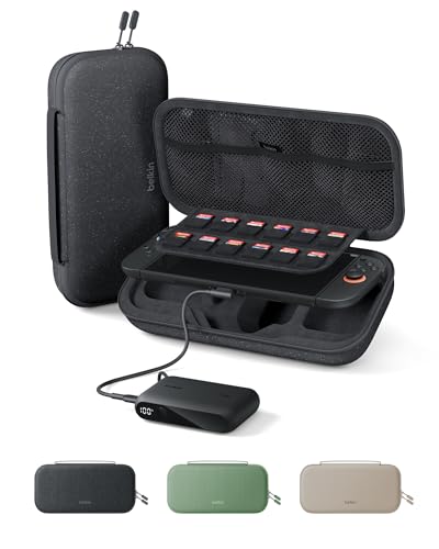 Belkin Nintendo Switch 2 Charging Case with 10000mAh Power Bank Charger 20W | Hard Shell Protective Carrying Case with Removable 10000mAh Power Bank, 12 Game Card Slot, AirTag Pocket, Travel Protection - color: Black