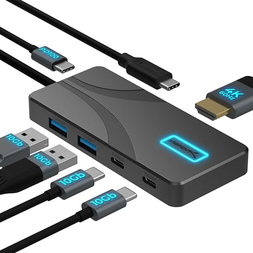 SABRENT USB-C Hub 5-in-1, 10Gbps, 4K HDMI, 100W PD (HB-TG5P) | USB-A & USB-C; single 4K@60Hz HDMI; 80W laptop charging; aluminum; MacBook, iPad, laptops; powered usb c hub - color: Matte Black