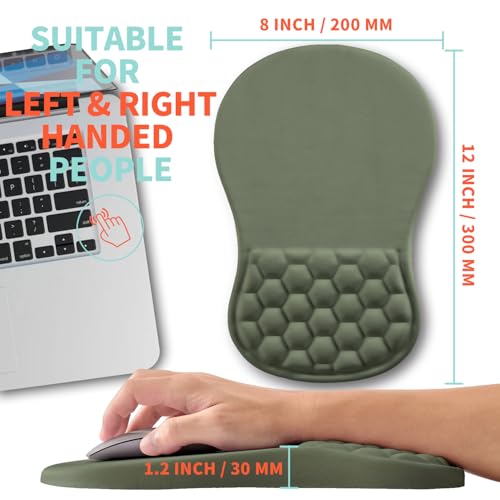 Ergonomic Mouse Pad Wrist Support with Memory Foam Massage Bulge, Carpal Tunnel Pain Relief Mousepad Wrist Rest for Mouse(12x8 inch,Olive Green) - color: Kg019-olive Green