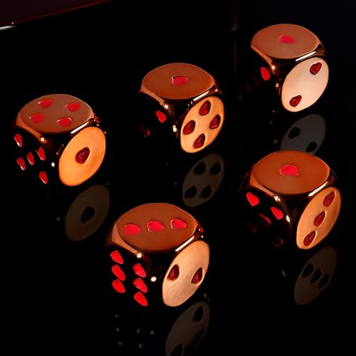16mm Orange Metal Dice Set - 5-Piece Solid Iron Dice with Case, 6-Sided Metal Dice for Board Games, Poker Parties, Tabletop RPG, Geek Gifts - color: Orange