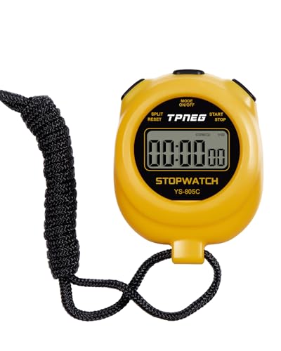 TPNEG Simple Stopwatch Timer - Easy to Use, Set Up, Read, and Carry - Large Display - On/Off, AAA Battery - Ideal for Coaches, Track and Field, Soccer Referees, Sports, Classroom - color: Yellow
