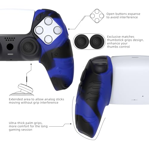 PlayVital Mecha Edition Blue & Black Ergonomic Soft Controller Silicone Case Grips for ps5, Rubber Protector Skins with Thumbstick Caps for ps5 Controller - Compatible with Charging Station - color: Blue & Black