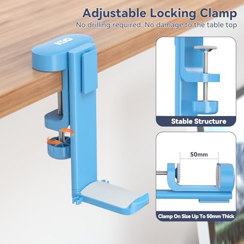 KDD 2 in 1 Headphone Hanger with Desk Cup Holder - Under Desk Clamp Rotatable Headset Holder - Suitable for Coffee Mups, Water Cups, Headphone(Blue)