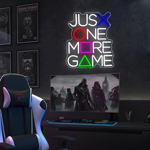 Gamer Neon Sign for Wall Decor,Just One More Game LED Light Sign Backdrop for Club Party Man Cave Boys Bedroom Video Game Room,Best Gaming Gift for Gamer Teens Boys Men Women USB Powered（14.2"*12.3"） - style: Game-1