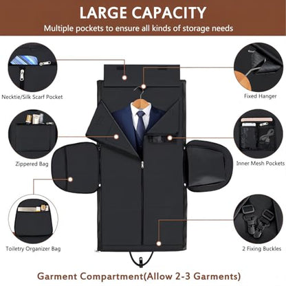 Garment Bag for Travel Convertible Carry on Travel Duffel Bag for Men Women | 3PCS Large Weekender Bag with Waterproof Shoes Pouch 2 in 1 Hanging Clothes Suit Dress Bag Travel Garment Duffel Bag 56L - color: A3-Black-Faux Leather