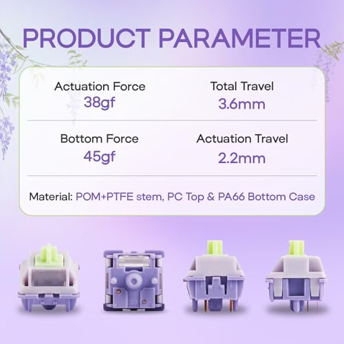 EPOMAKER Gaming Keyboard Switches, 35 PCS, Linear/Tactile Switch, 5-Pin Pre-Lubed Switch, Creamy Switches, Compatible with MX Keycaps for Mechanical Keyboard (Wisteria V2, Linear) - color: Wisteria V2