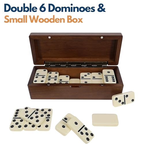 WE Games Double 6 Dominoes in Magnetic Wooden Travel Box, Dominoes Set for Adults, Ivory Color Double Six Domino, Classic Board Games, Tile Games