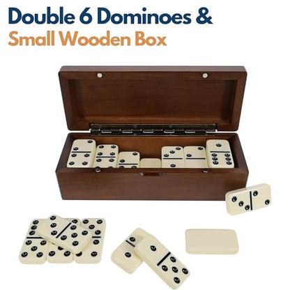 WE Games Double 6 Dominoes in Magnetic Wooden Travel Box, Dominoes Set for Adults, Ivory Color Double Six Domino, Classic Board Games, Tile Games