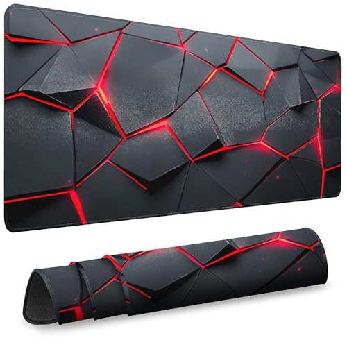 Mouse Pad Gaming - Desk Mat for Keyboard and Mouse - Large Mouse Pads for Desk, Gaming Mousepad with Non-Slip Base, Desks Pad (31.5" X 11.8") for Game, Office and Home - color: Diamond Geometry - Black Red, size: 31.5L x 11.8W inches