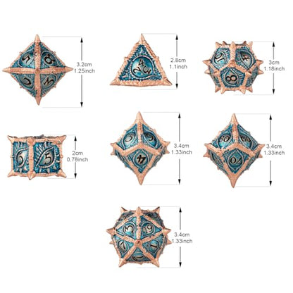 Surpass DND dice 7-Piece Set Metal dice Set Dragon Eye dice for Dungeons and Dragons Polyhedra Role Playing Game Set(Blue) - color: Blue
