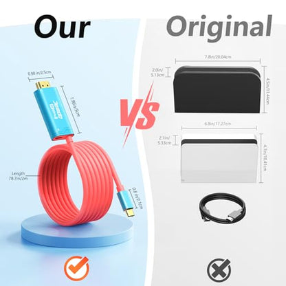 JEMDO Switch 2 Dock HDMI Cable,4K 60 Hz 18 Gbps USB C to HDMI 2.0 6.6 ft,100 W PD Play While Charging,Portable Travel TV Adapter Compatible with Nintendo Switch 2(Only Below V21.0.0)/2017/OLED - color: Blue, style: 60