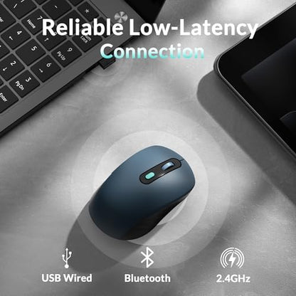Keychron BM25 Silent Quiet-Click Mouse, Ergonomic Rechargeable Mice with Tri-Mode, 2.4G/Bluetooth 5.2/Wired, 1000Hz Polling Rate, Adjustable DPI, Programmable for Mac, Windows, Linux - Space Gray - color: Gray