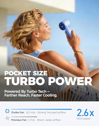 Diveblues Mini Handheld Fan, 30ft/s Portable Turbo Fan [12H Max Cooling], 4000mAh Personal Fan with LED Display, 3-in-1 Hand Held/Neck/Desk Fan for Travel, Cruise, Disney Essentials - color: Glacier Blue