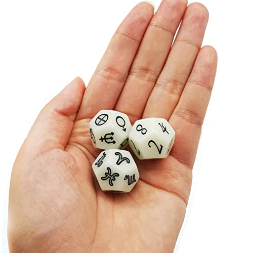 Bescon 3 Pieces Astrological Dice Set, Constellation Divination D12 Dice, Glowing in Dark Effect - color: Glowing in Dark Set