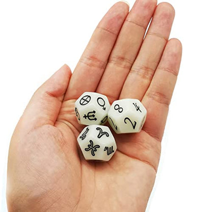 Bescon 3 Pieces Astrological Dice Set, Constellation Divination D12 Dice, Glowing in Dark Effect - color: Glowing in Dark Set