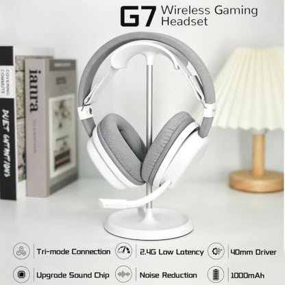 G7 Wireless Gaming Headset, Surround Sound 10ms Low Latency, PC Headset with Detachable Noise Canceling Mic, 40mm Driver, Tri-Mode 2.4G/BT5.2/Wired, Over Ear Headphone for PS5,PS4,Switch - color: White