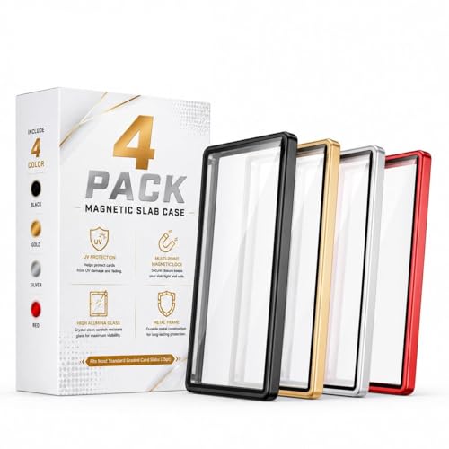 PSA Slab Protector 4 Pack, Tempered Glass Magnetic Display Case Compatible with PSA 35PT Slabs, UV Resistant Aluminum Graded Card Holder, Shockproof Slab Guard with Gift Box