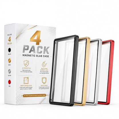 PSA Slab Protector 4 Pack, Tempered Glass Magnetic Display Case Compatible with PSA 35PT Slabs, UV Resistant Aluminum Graded Card Holder, Shockproof Slab Guard with Gift Box