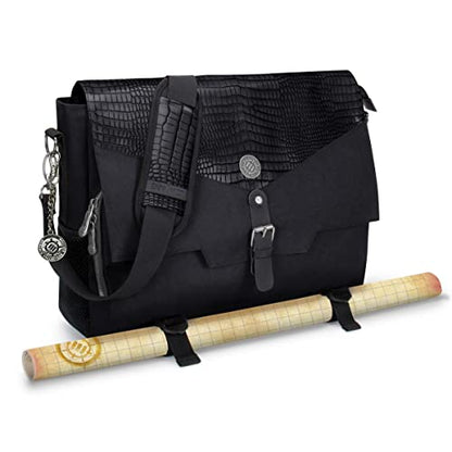 ENHANCE Collector's Edition RPG Player's Essentials DnD Bag - Dragon Hide Exterior Messenger Bag Fits 2-4 Books, Binders, Dice & Accessories, with 17 inch Laptop Slot, Battlemap Straps (Dragon Black) - color: Dragon Black