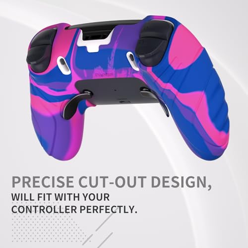 PlayVital Guardian Edition Anti-Slip Ergonomic Silicone Cover Case for ps5 Edge Controller, Soft Rubber Protector Skin for ps5 Edge Wireless Controller with Thumb Grip Caps - Pink & Purple & Blue - color: Pink & Purple & Blue
