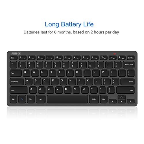 Arteck 2.4G Wireless Keyboard Ultra Slim and Compact Keyboard with Media Hotkeys for Computer Desktop PC Laptop Surface Smart TV and Windows 11/10/8/7, Black - color: Black