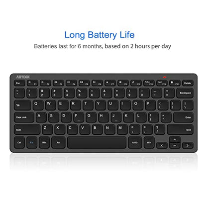 Arteck 2.4G Wireless Keyboard Ultra Slim and Compact Keyboard with Media Hotkeys for Computer Desktop PC Laptop Surface Smart TV and Windows 11/10/8/7, Black - color: Black