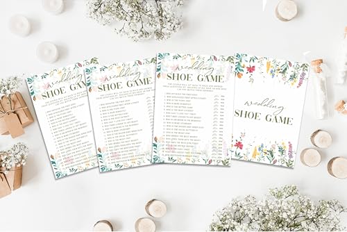 Wedding Shoe Game Cards, Wildflower Bridal Shower Games Card, Floral Wedding Shower Games Set, 25 Game Cards for Bridal Shower Wedding Bachelorette Engagement, 06 - style: Wedding Shoe Game