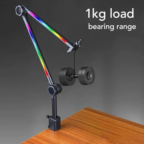 Yunseity Microphone Arm Stand Boom Arm Desk Mic Stand with RGB Light 22 Color Modes for Gaming Streaming Podcast