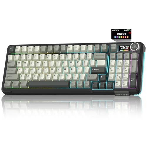 SOLAKAKA A99 Pro Wireless Mechanical Keyboard with LCD Screen & Metal Knob, 2.4GHz/BT5.0/USB-C, RGB Backlit Gaming Keyboard, Hot Swappable, Creamy Keyboard with Gasket Structure, for Win/Mac - color: Black Grey White