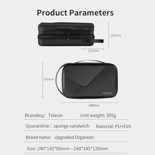 TELESIN Large Carry Case Carrying Travel Bag for GoPro Max Hero 13 12 11 10 9 8 7 6 5 DJI Action 3 4 5 Osmo Pocket 3 Insta360 X3 X4 X5 Go3 Ace Pro AKASO Battery Charger Strap Mount Accessories - size: Large