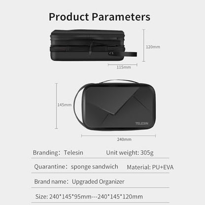 TELESIN Large Carry Case Carrying Travel Bag for GoPro Max Hero 13 12 11 10 9 8 7 6 5 DJI Action 3 4 5 Osmo Pocket 3 Insta360 X3 X4 X5 Go3 Ace Pro AKASO Battery Charger Strap Mount Accessories - size: Large