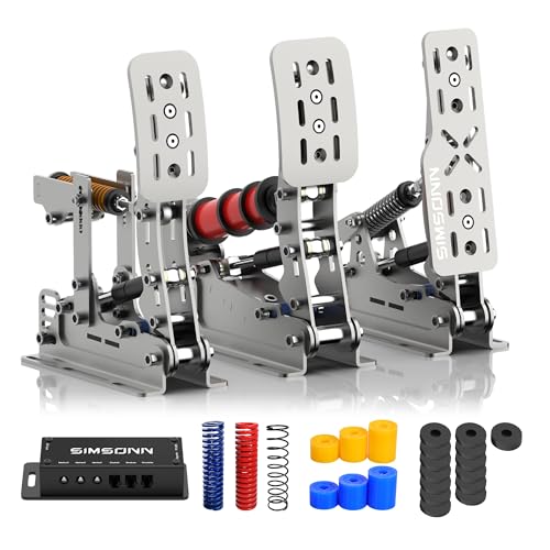 SIMSONN Plus X Sim Racing Pedals PC Racing Simulator Load Cell HE Hydraulic Pedal Support Haptic Reactor-Silver (3 Pedals Set P3-H3)