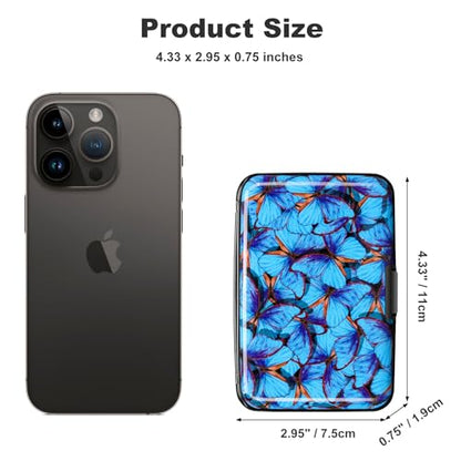 ELFISH RFID Blocking Credit Card Protector Aluminum ID Case Hard Shell Business Card Holders Metal Wallet for Men or Women (Blue Butterfly) - color: Blue Butterfly
