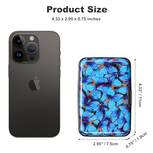 RFID Blocking Credit Card Protector Aluminum ID Case Hard Shell Business Card Holders Metal Wallet for Men or Women (Blue Butterfly) - color: Blue Butterfly