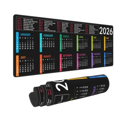 2026 Calendar Mouse Pad XL Extended Desk Mat, Computer Mousepad | Calendar With Holidays Non Slip Rubber, Base Stitched Edge, Gaming Pc Large Mice Pad 31.5 x 11.8 Inch - color: 2026 Calendar With Holidays