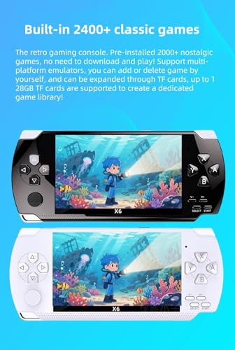 4.3-Inch Retro Handheld Game Console - with Classic Games, Portable Video Game Player with TV Connection, Supports MP4/MP3/eBook Playback, Rechargeable Battery & TF Card Expansion (White)
