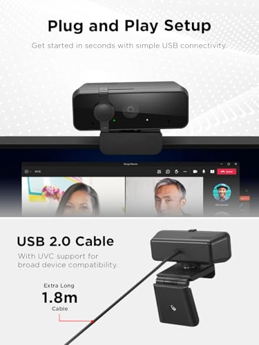 Lenovo Essential FHD Webcam Gen 2, Full HD, 1080p, Dual Microphones, 85 Degree FOV, 30 fps, USB-A Connection, Bulit-in Manual Privacy Shutter, Black