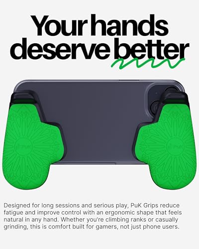 PUK Phone Gaming Grip - Black & Green Ergonomic Mobile Game Handle with Adhesive Pads - Mobile Game Controller Grip to Reduce Hand Fatigue - Android Phone Gaming Accessories