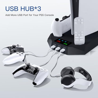 PS 5 Cooling Station, PS 5/Slim/Pro Stand with Dual Charging Station for ps 5, PS 5 Accessories Kits, Vertical Stand with 3 Levels Cooling Fan, Headset Holder for Ps 5 Digital/Disc - color: Black-1