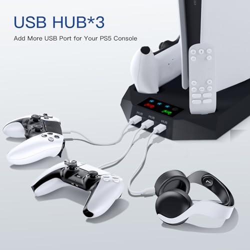 PS5/Slim/Pro Cooling Station for PlayStation 5 Console,PS5 Cooler Fan with Dual PS5 Controller Charger Incl. 3 Level Fans,Headset,3 USB Hubs,PS5/Slim/Pro Stand for PlayStation 5 Console Accessories - color: Black