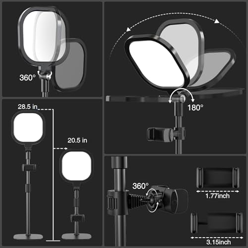 2 Packs Video Conference Lights for Zoom Meeting, LitONES Podcast Lighting Kit for Working from Home Office, Desktop Video Light with Stand and Phone Holder CRI 97.8 - color: Black-2packs