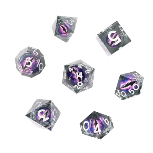 Metal Dice Set for DND - 7pcs with Gift Box, Perfect D&D Gift (Black-Purple) - color: Black-purple