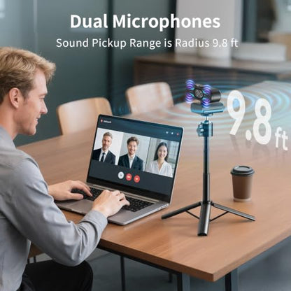 EMEET C60E Dual 4K Webcam for Streaming with Tripod, Wide-Angle and Telephoto Cameras, Max 11X Hybrid Zoom & PDAF Autofocus, Remote Control, RGB Lighting, 2 Mics, Plug & Play USB Webcam for PC & Mac - style: Dual-Camera w/ Tripod