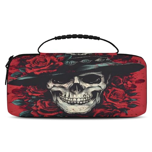 Adornori Gothic Skull Skeleton Carry Case Compatible with Nintendo Switch 2, with 20 Games Cartridges, Red Rose Portable Travel Carrying Case Pouch for Accessories & Games - color: Multicolor 2