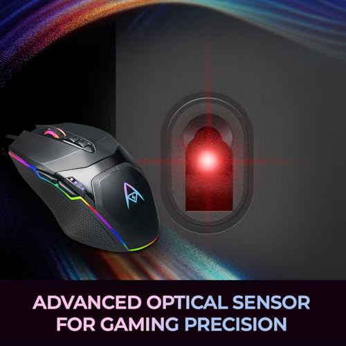 Adesso iMouse X5 USB RGB Illuminated Gaming Mouse, 7 Buttons | Adjustable Weight, 6 Level DPI Switch up to 6400, Ergonomic Design for Right-Handed Gamers, Multi-Color LED Backlight