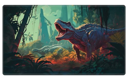 Playmat 24" x 14" Game Mats Tabletop Magic for MTG/TCG Cards, Trading Card Game Playing Stitched Play Mats Commander Deck Gaming Desk Mat Card Gameplay Mats, Jungle Dinosaur T-Rex - color: Jungle Dinosaur T-rex, size: 24"X14"