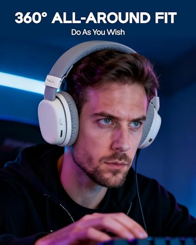 MechLands Aula G7 Wireless Gaming Headset for PS4/PS5/PC/Switch, Over-Ear Headphones with Detachable Noise Canceling Mic, RGB, Surround Sound, 60H Battery, 2.4GHz/BT/Wired (White) - color: White